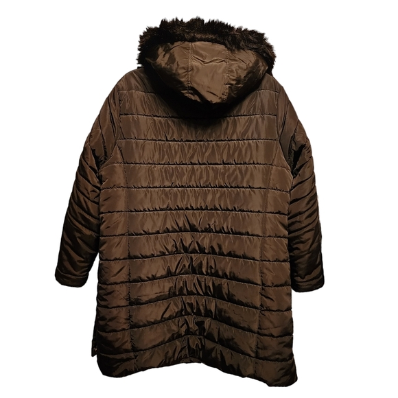 Black Puffer Winter Coat With Fur Hood Size 16-18 - Picture 2 of 12